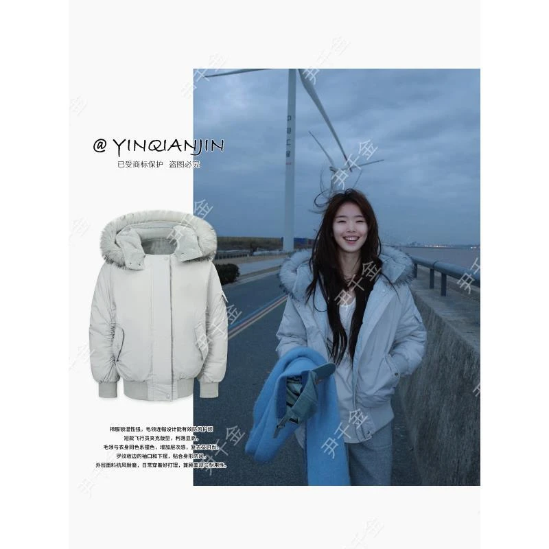 尹千金J【雾屿青岚】冬季保暖毛领显瘦韩系宽松短款棉衣棉服Y257594