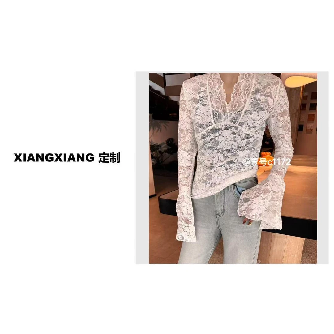 香香老板娘定制V领蕾丝上衣#37118