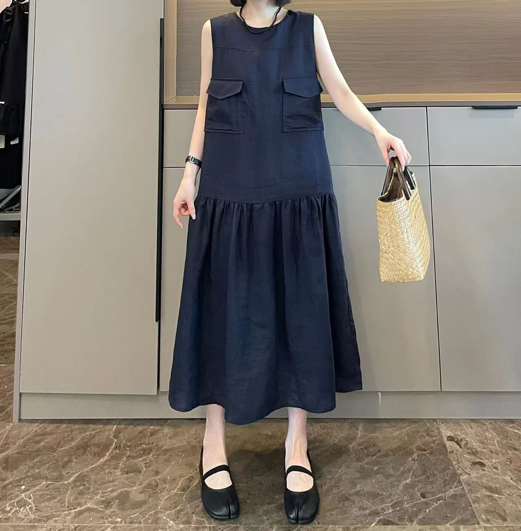 米可/MK-2536ZJ【麻料无袖长裙鱼尾连衣裙】时尚夏季新款连衣裙