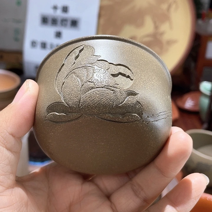 茶壶紫砂高货微瑕放漏浮雕刻莲花