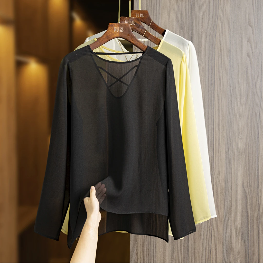 交叉露背防晒衣女2025夏季新款长袖轻薄百搭宽松圆领显瘦衬衫上衣