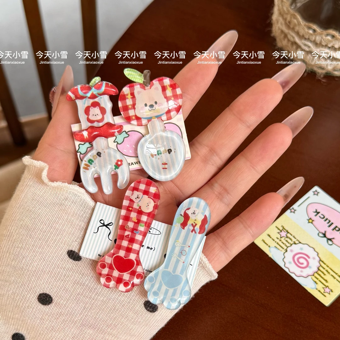 可爱清透苹果勺子叉子发夹卡通小狗少女侧边刘海夹日韩百搭发卡