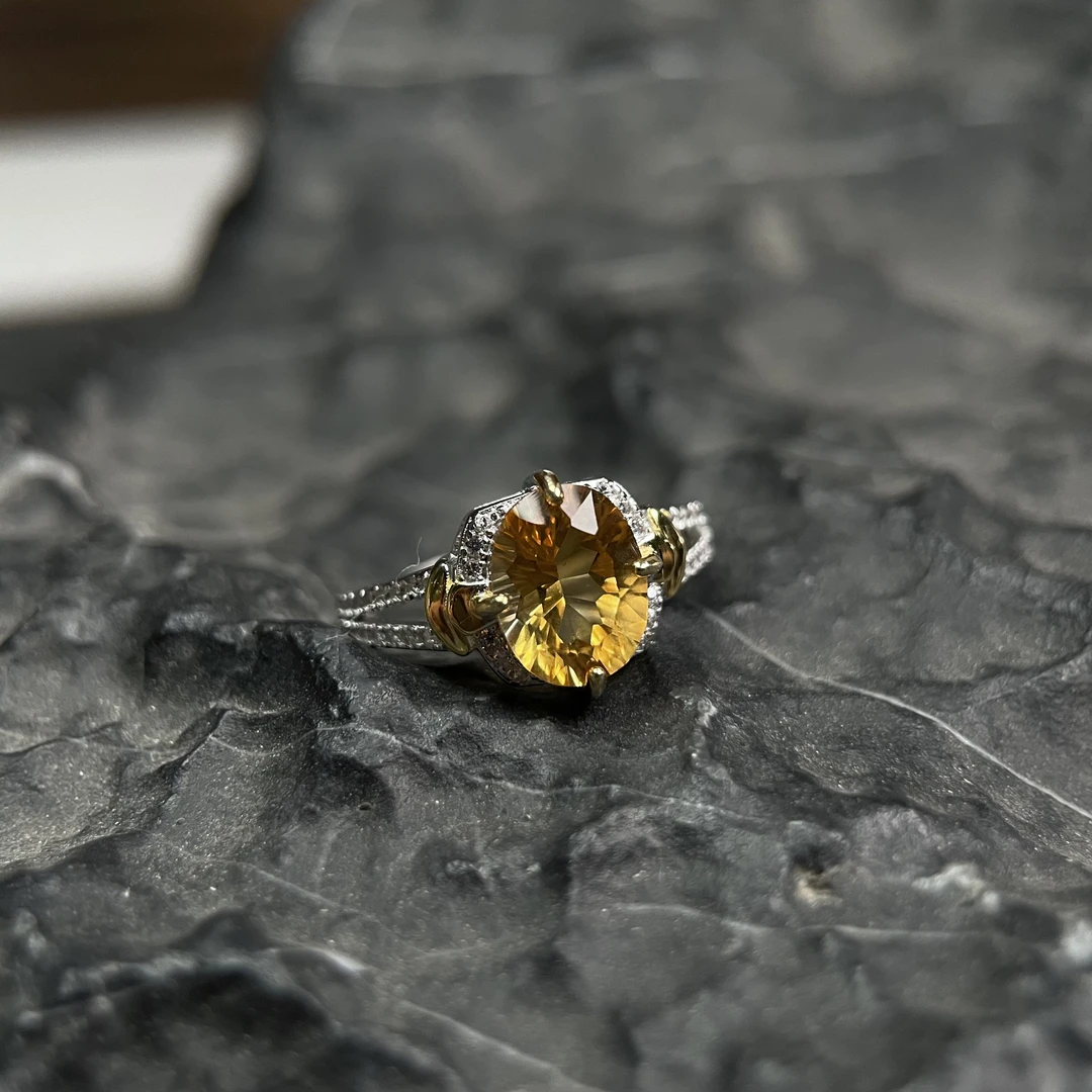 金丝雀黄水晶千禧切s925戒指 KT25052804