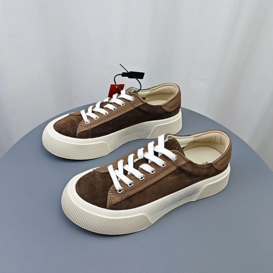 SGIRL TWTW复古厚底牛皮百搭板鞋女2025新款透气做旧休闲运动鞋潮