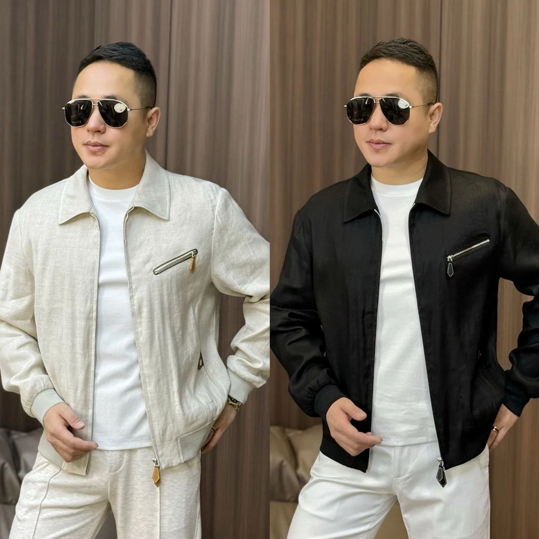 孙先生｜轻奢款春季男款亚麻外套拉链翻领短款外套58123