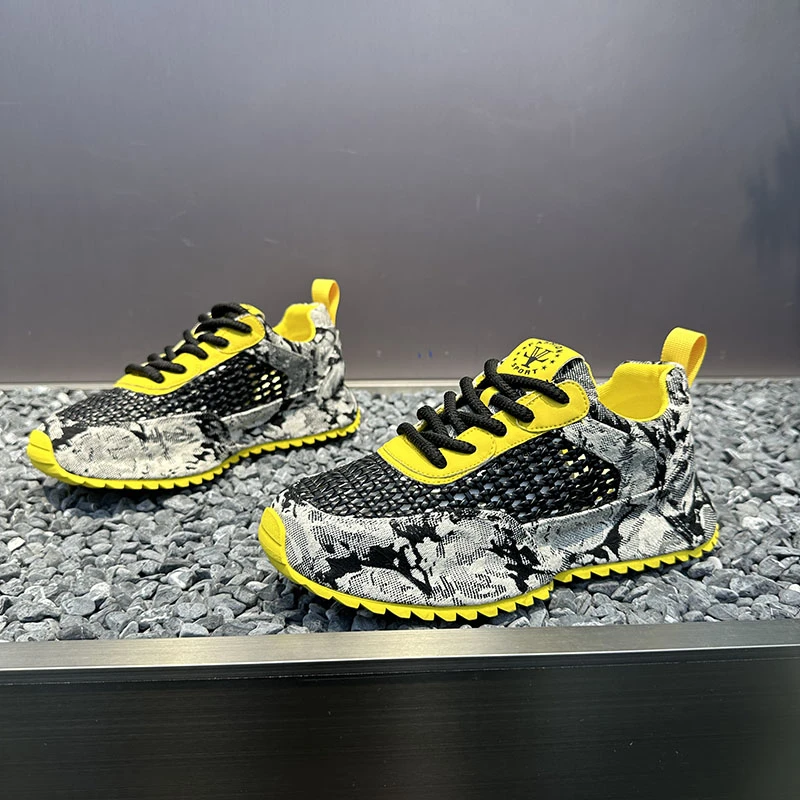 潮牌男鞋夏季新款镂空编织网面透气运动休闲鞋增高厚底拼色老爹鞋