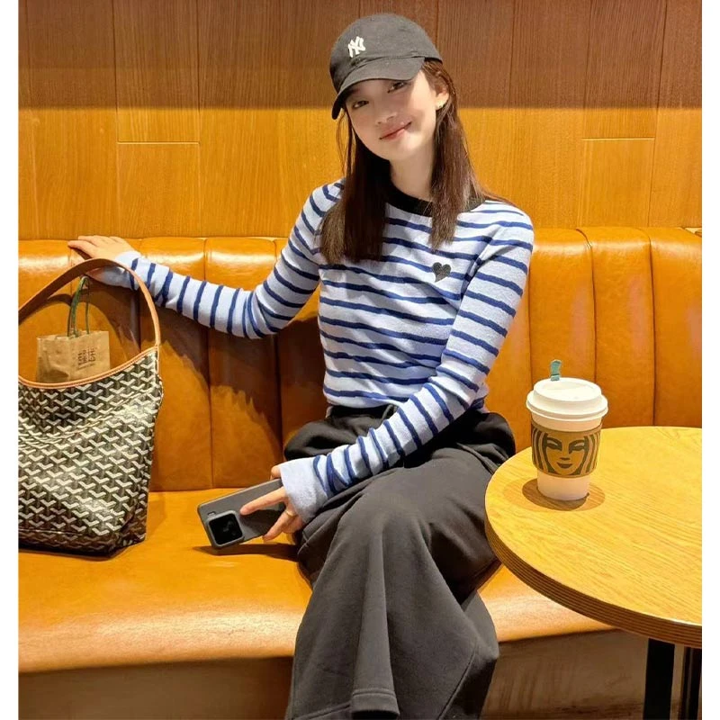 香朵儿高级感洋气条纹短袖T恤2025年春秋季新款韩版设计感上衣女