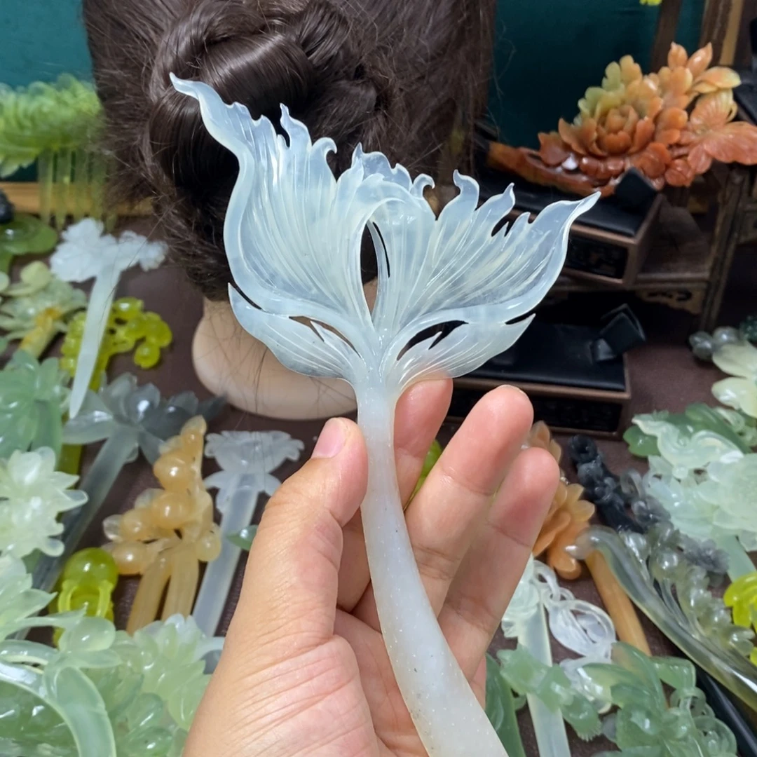 辞***。未镶嵌蛇纹石玉发饰