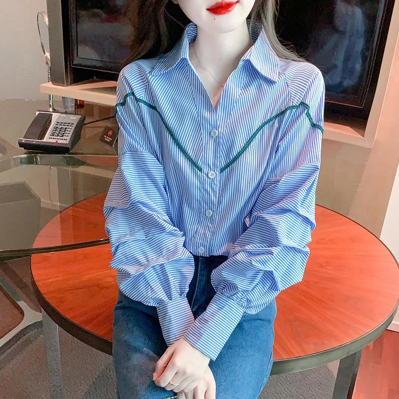 洋气polo领长袖衬衫女秋季2025新款时尚百搭设计感休闲小众上衣潮
