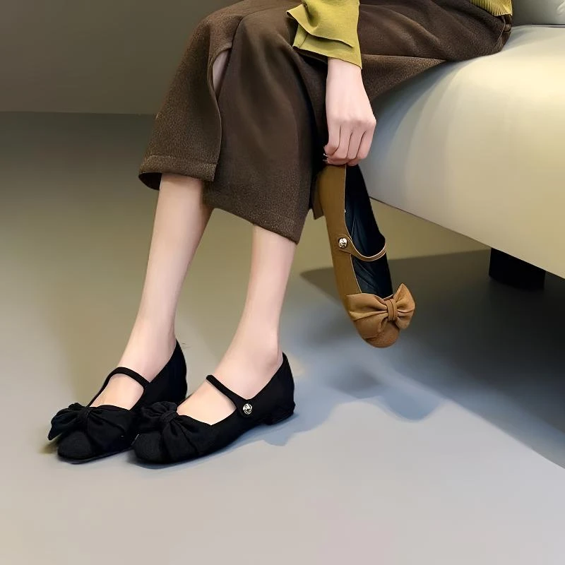 YDAJERE26X1560蝴蝶结浅口单鞋豆豆鞋鞋子皮鞋低跟女鞋方头玛丽珍