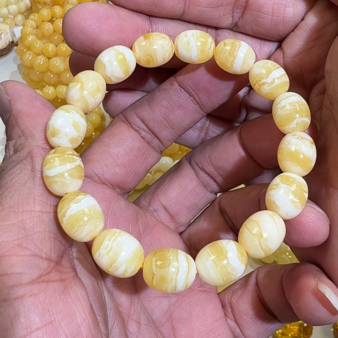 琥珀未镶嵌珠宝奇石10.2m同料枣珠一线天白蜡串12.7