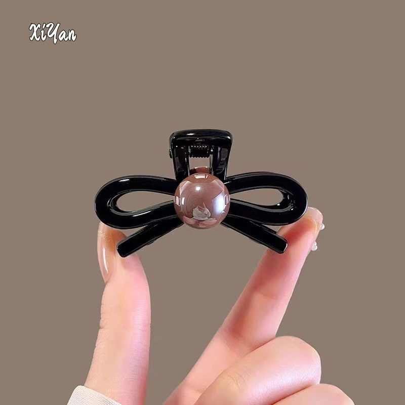 亮黑色高级感6厘米简约精致半扎发夹蝴蝶夹后脑勺抓夹马尾鲨鱼夹