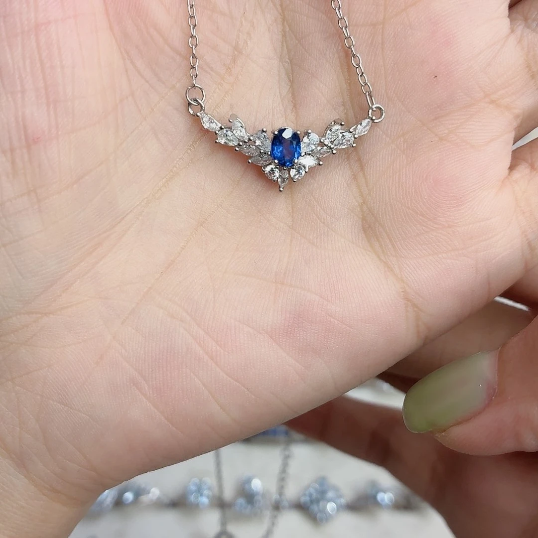 蓝宝石项链银S925镶嵌