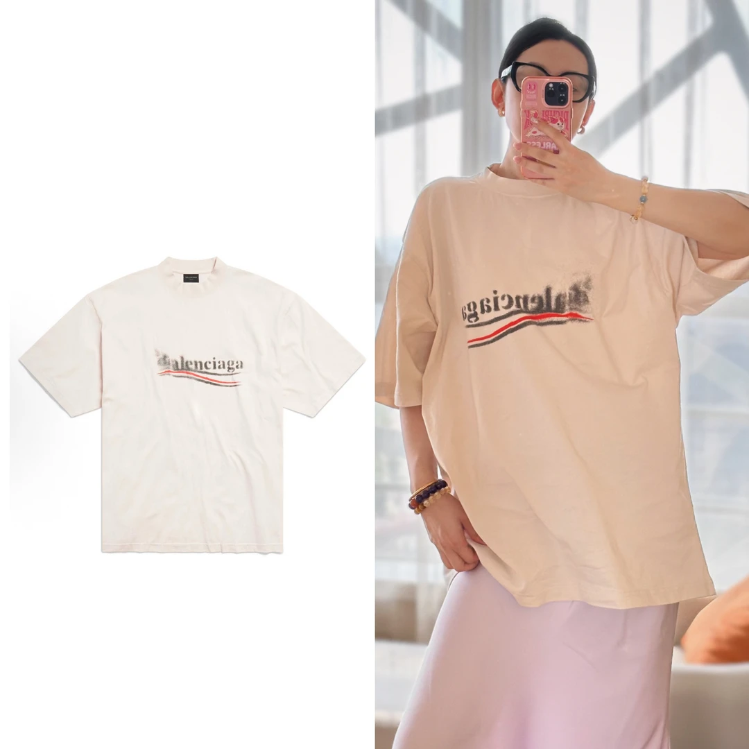全新未使用 Balenciaga/巴黎世家 模糊可乐印花宽松版型短袖t恤
