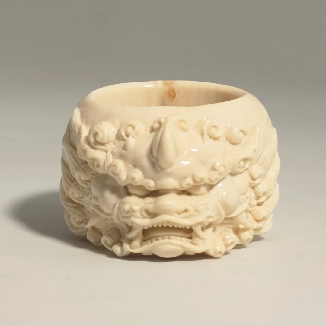 猛犸牙雕白冰料貔貅扳指外径36mm内径20mm+厚度5mm假一罚四X915