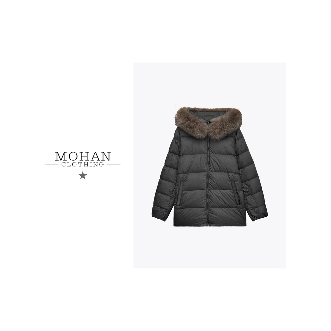 【MOHAN/墨含】冬狐狸毛领加厚保暖外套羽绒服女深圳大姐夫PHJ18401