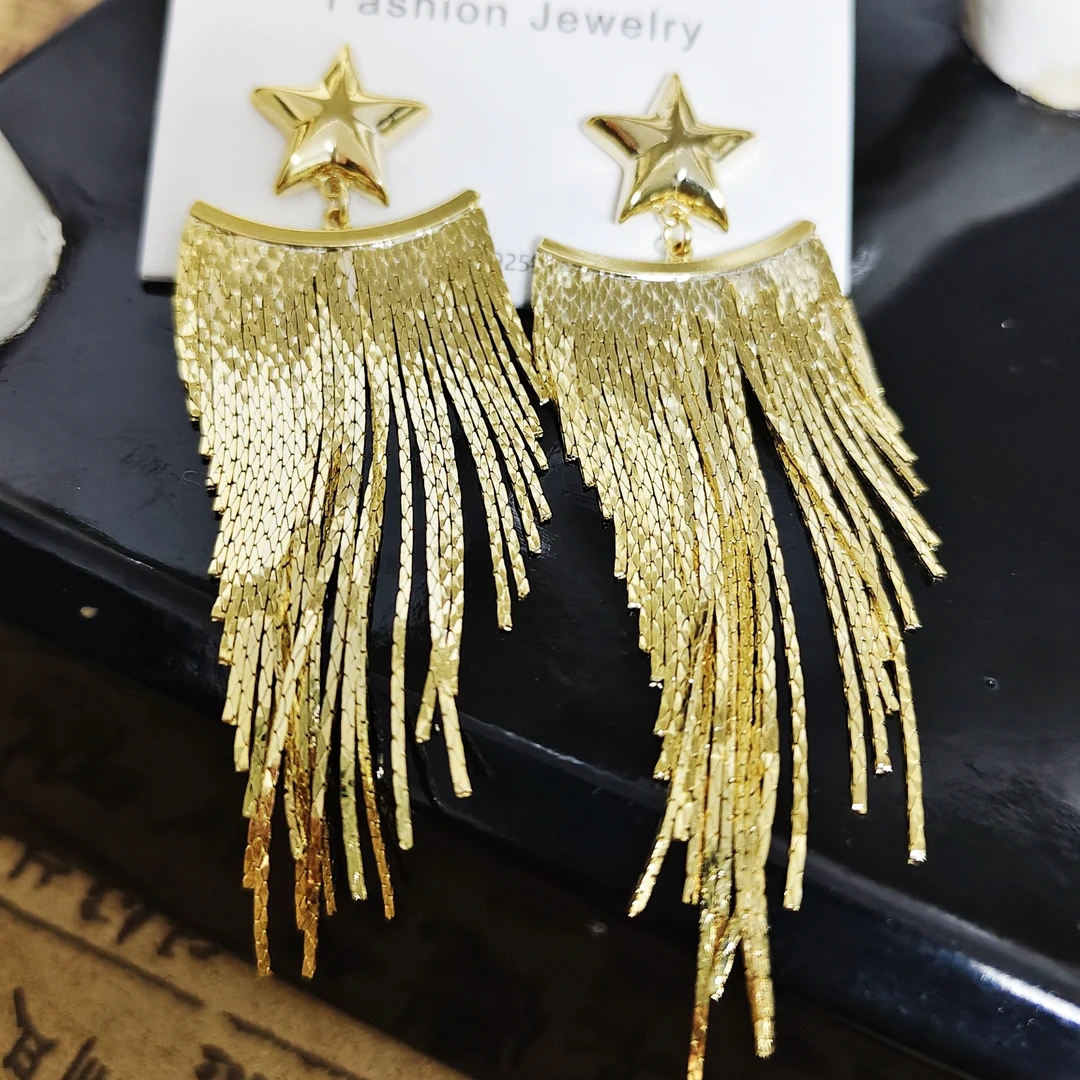 合金耳饰 新款欧美跨境轻奢高级感S925银针星星时尚气质流苏耳饰