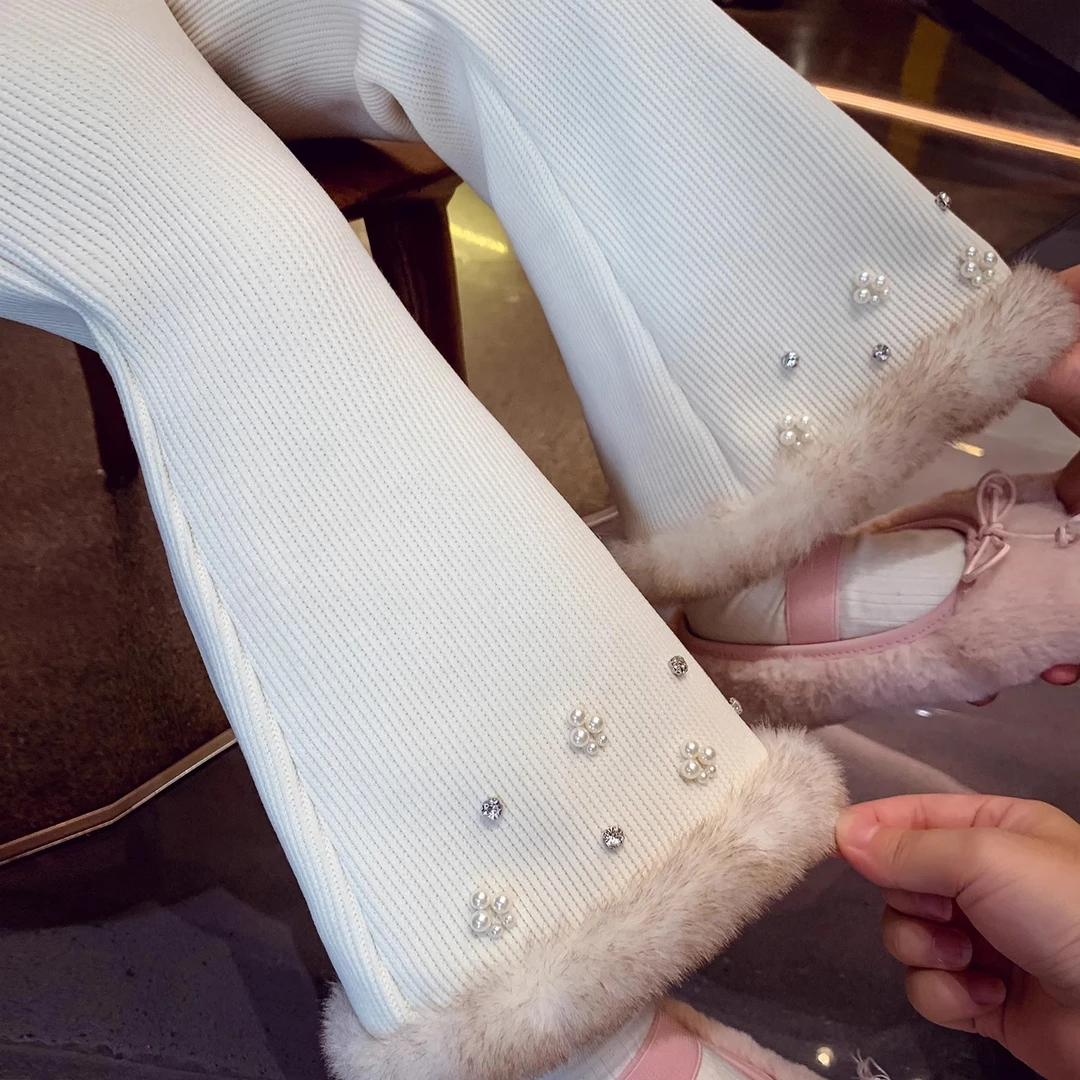 女童加绒喇叭裤冬装2025新款儿童长裤小女孩雪尼尔休闲裤