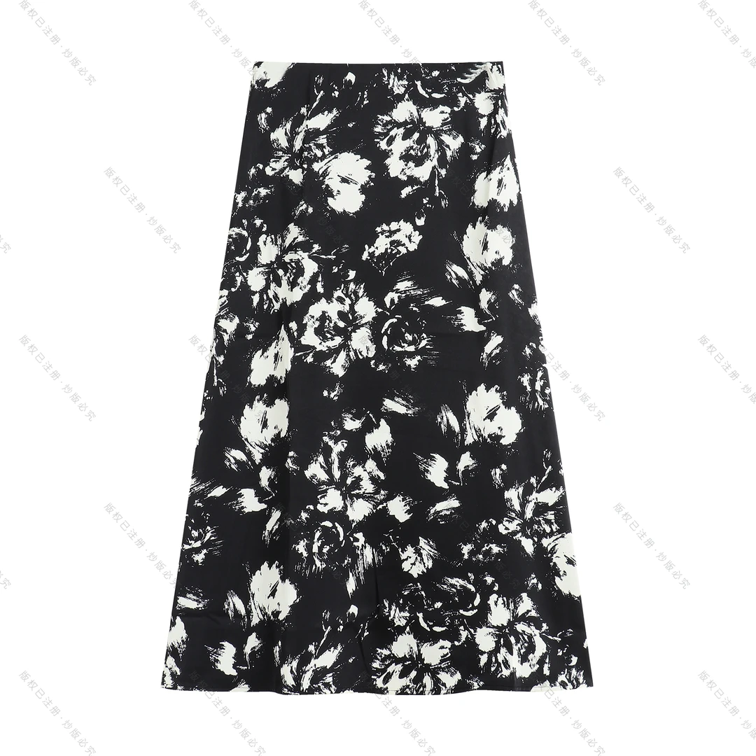 【南油虹姐】夏季新款法式碎花气质显瘦复古印花开叉半身裙