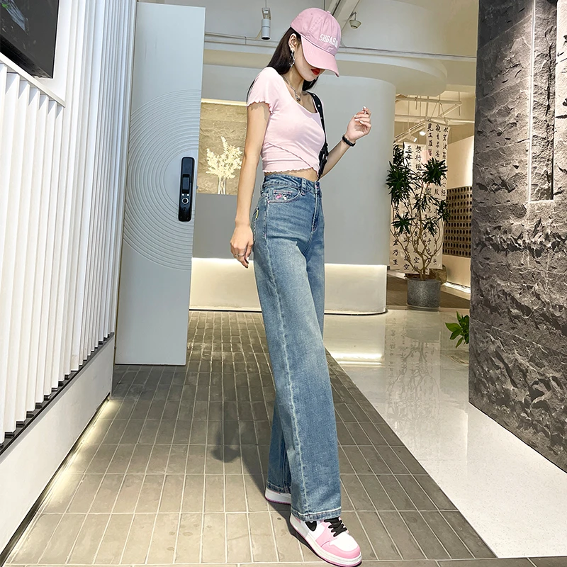 文静专属春季新款高腰显瘦窄版直筒牛仔裤百搭休闲百搭女士牛仔裤