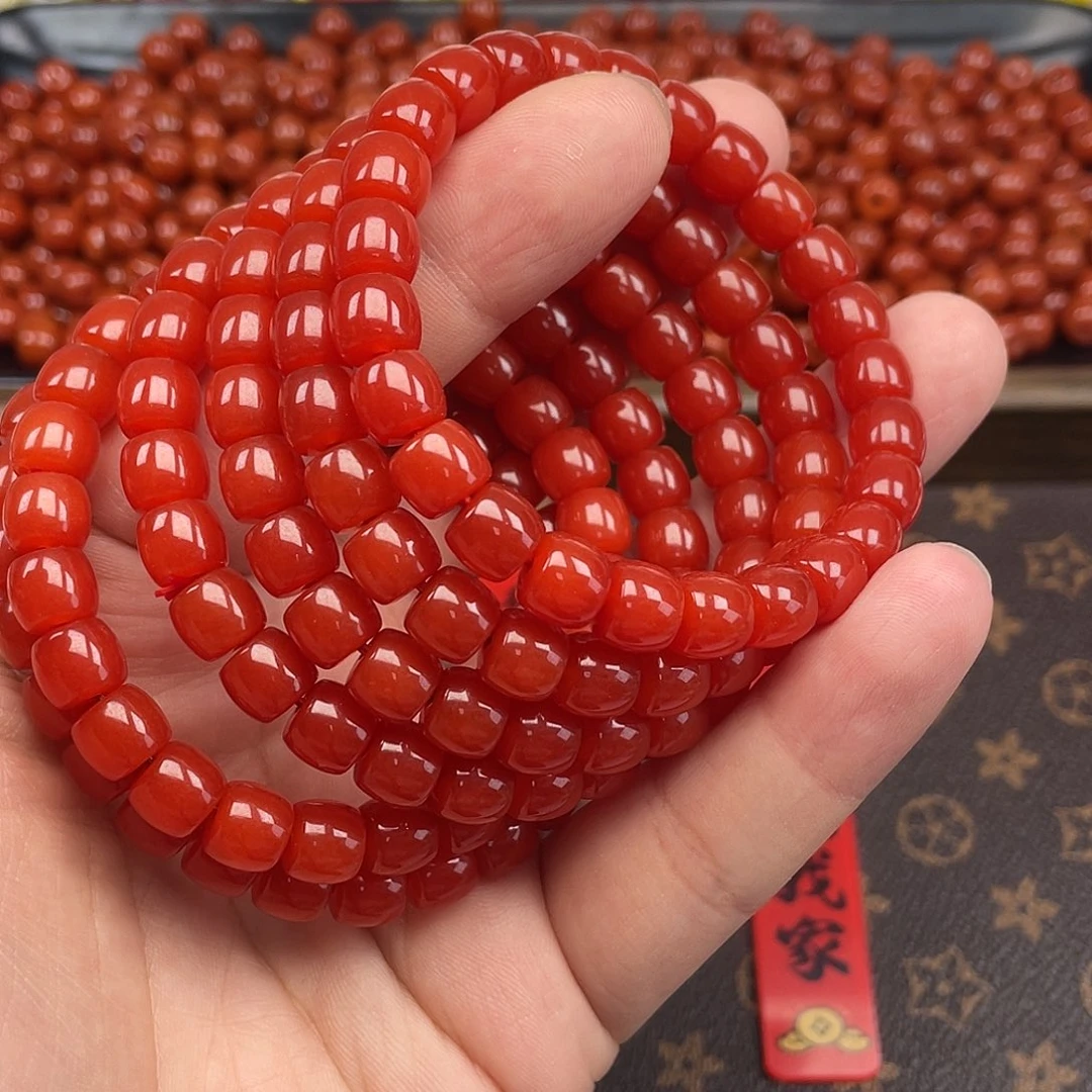 南红玛瑙6号锦红卡8直切手链未镶嵌