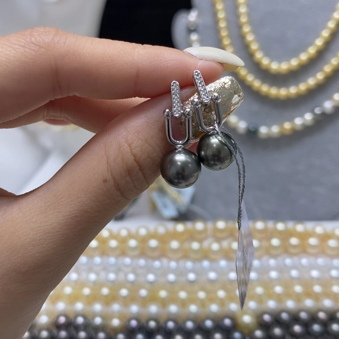 海水珍珠耳饰银S925镶嵌