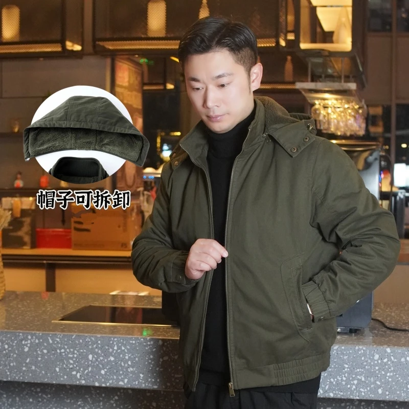 【可脱卸帽子】【加绒加厚】冬季连帽立领棉衣防风保暖男士棉服秋冬季