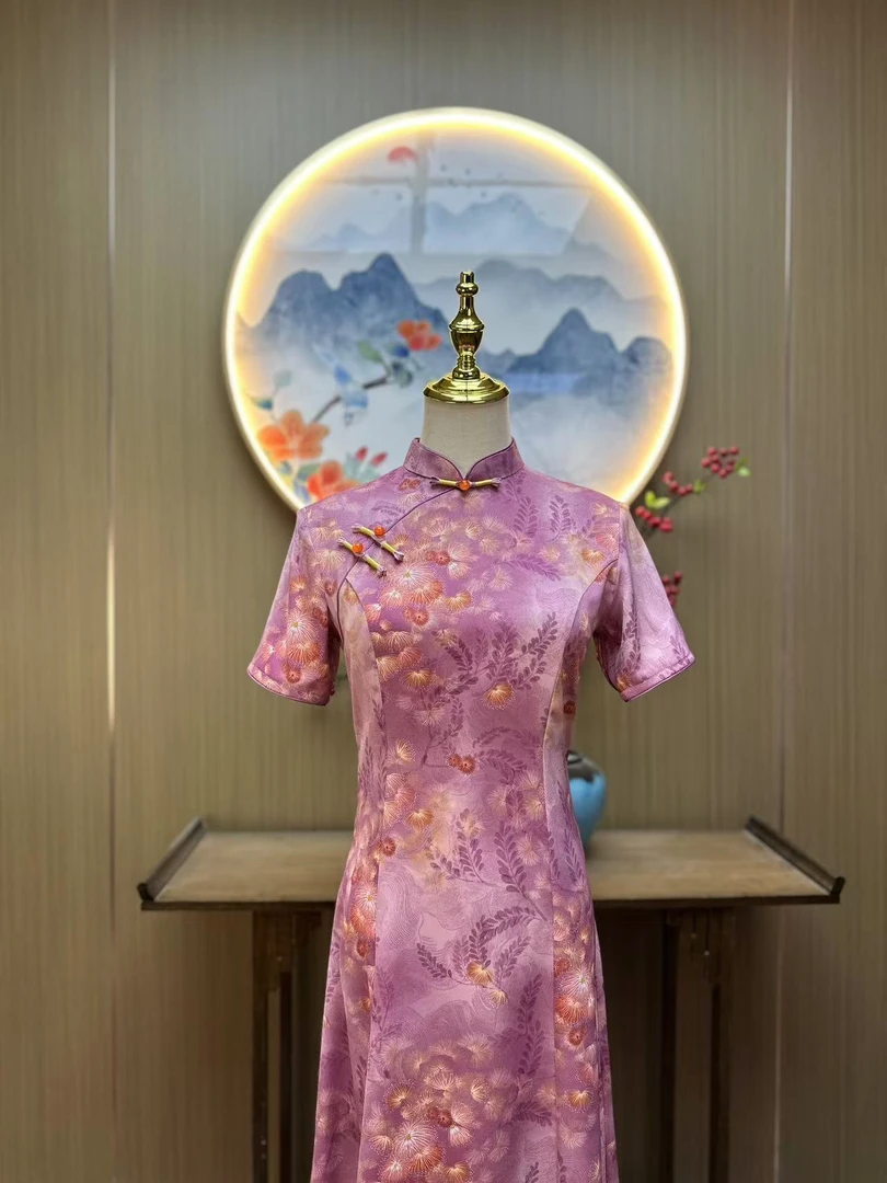 合欢 日常气质文艺国风复古优雅奥黛改良长款旗袍