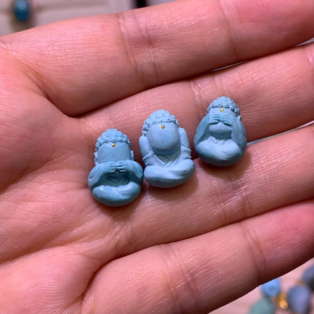 绿松石珠宝奇石未镶嵌三不佛