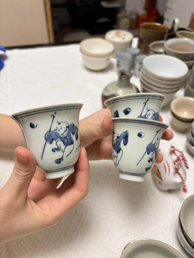 福字标手绘酒杯3件