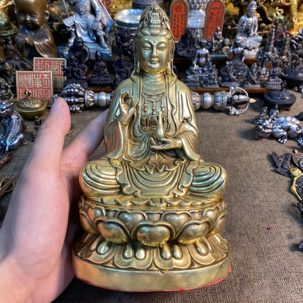 纯铜精工观音菩萨坐莲摆件