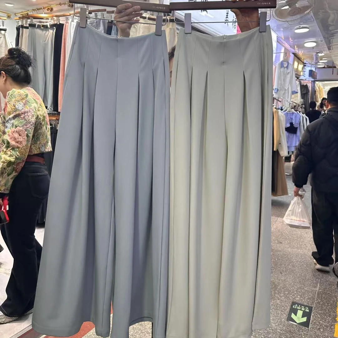 韩版复古西装高腰压褶设计感宽松显瘦洋气百搭减龄直筒阔腿裤