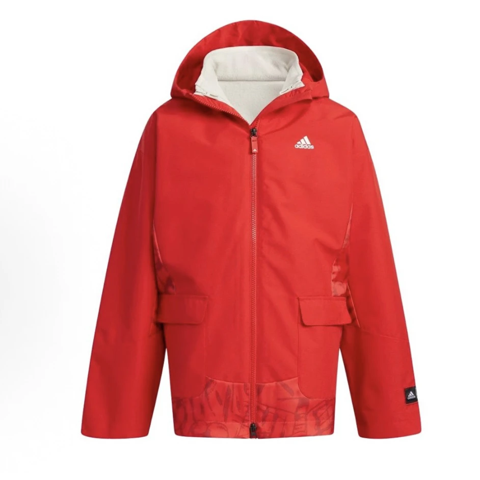 adidas夹克 儿童二合一可拆运动连帽外套 浅猩红HZ0226