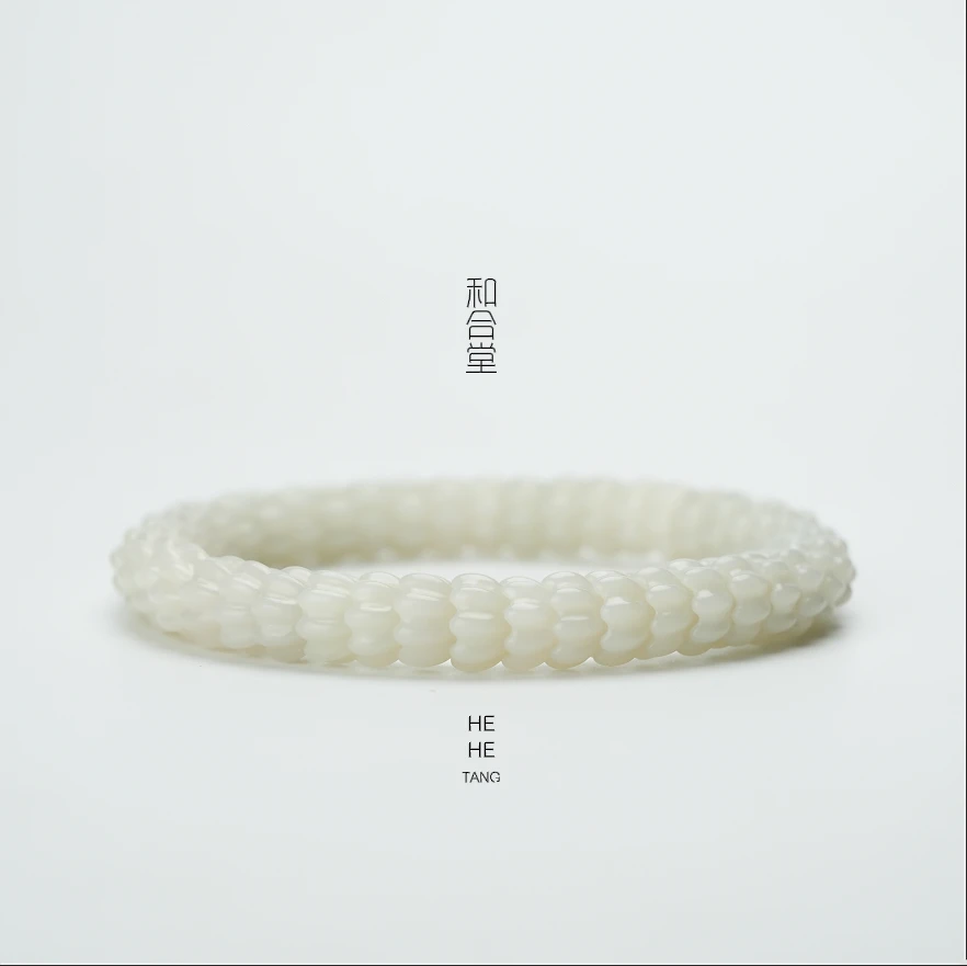 【和合堂】和田玉精工龙鳞莲花手串