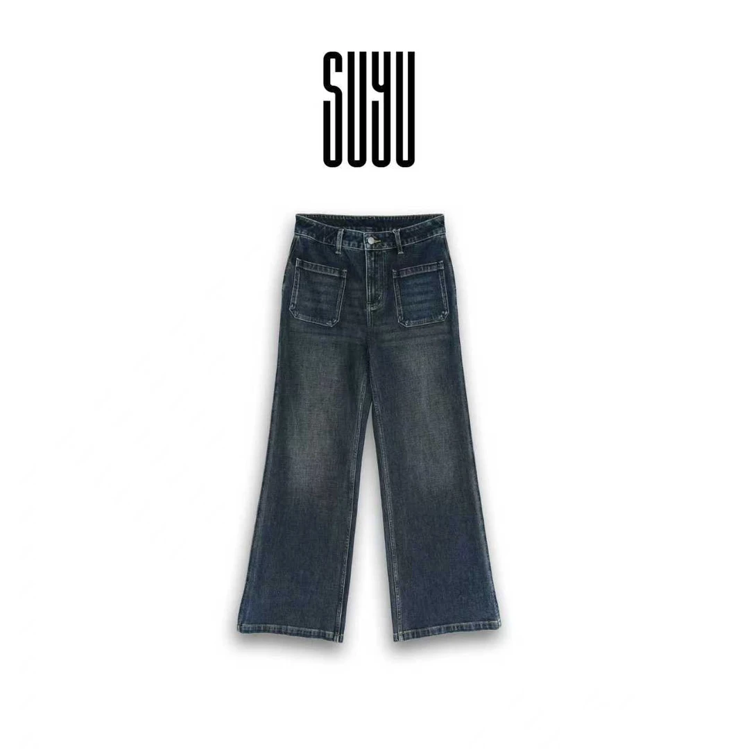 SUYU 【布尔乔亚】常规款牛仔裤口袋设计显瘦长裤设计师女装