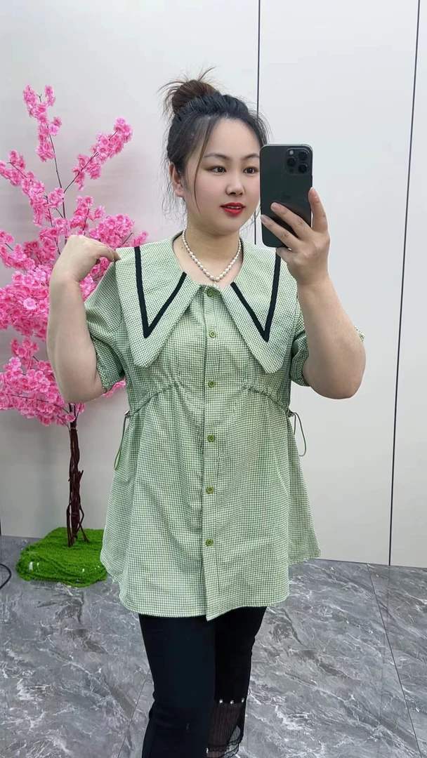 大码女装夏季新款时尚大衫女韩版洋气胖妹妹假两件气质显瘦上衣