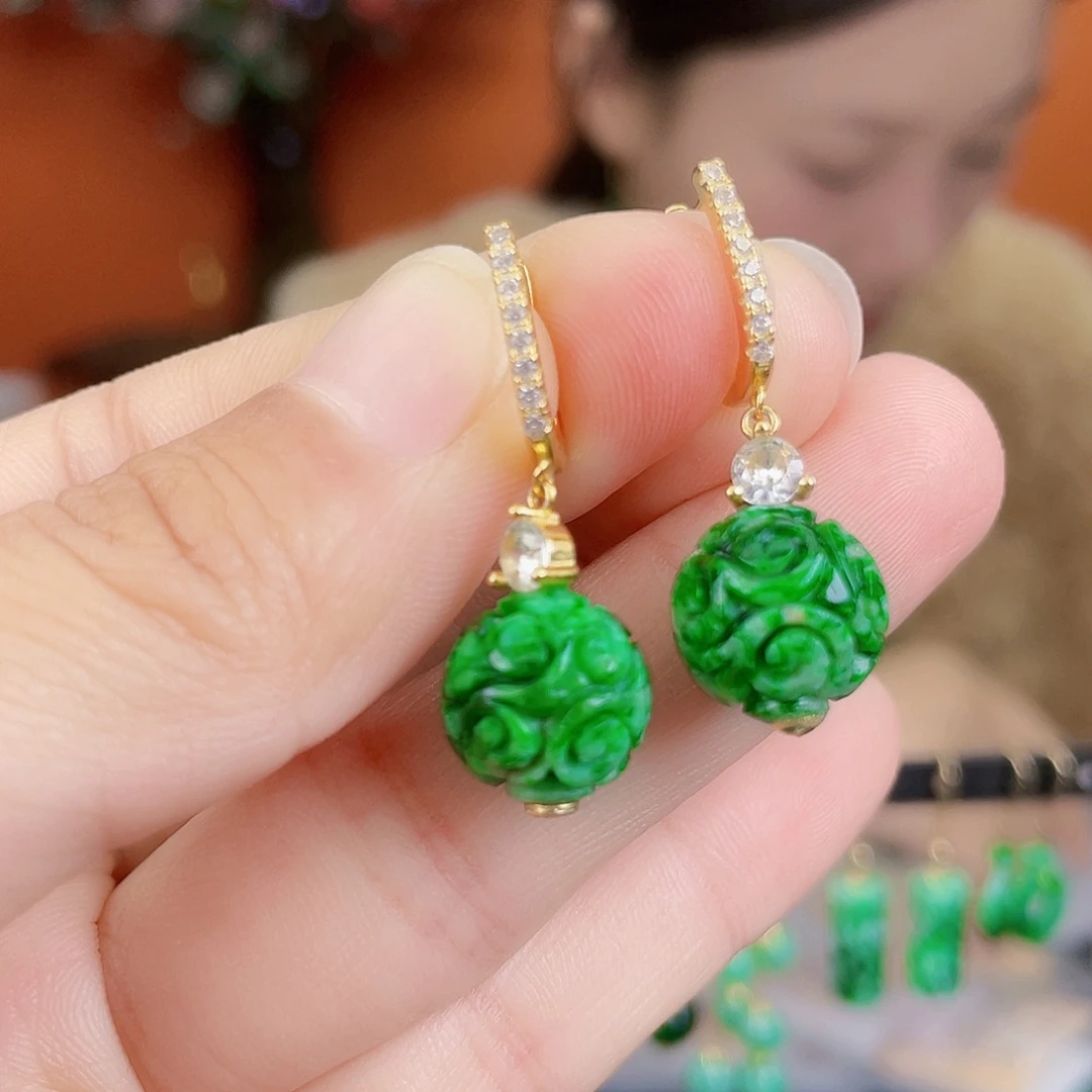 翡翠银S925镶嵌耳饰