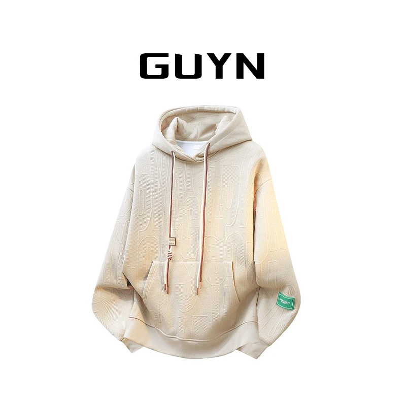 【品牌正品现货】GUYN秋冬针织提花连帽卫衣男士青少年春季卫衣宽松