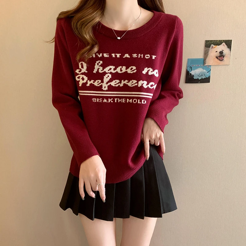 8179大码女装2024秋装新款洋气百搭针织衫胖妹妹宽松显瘦毛衣女