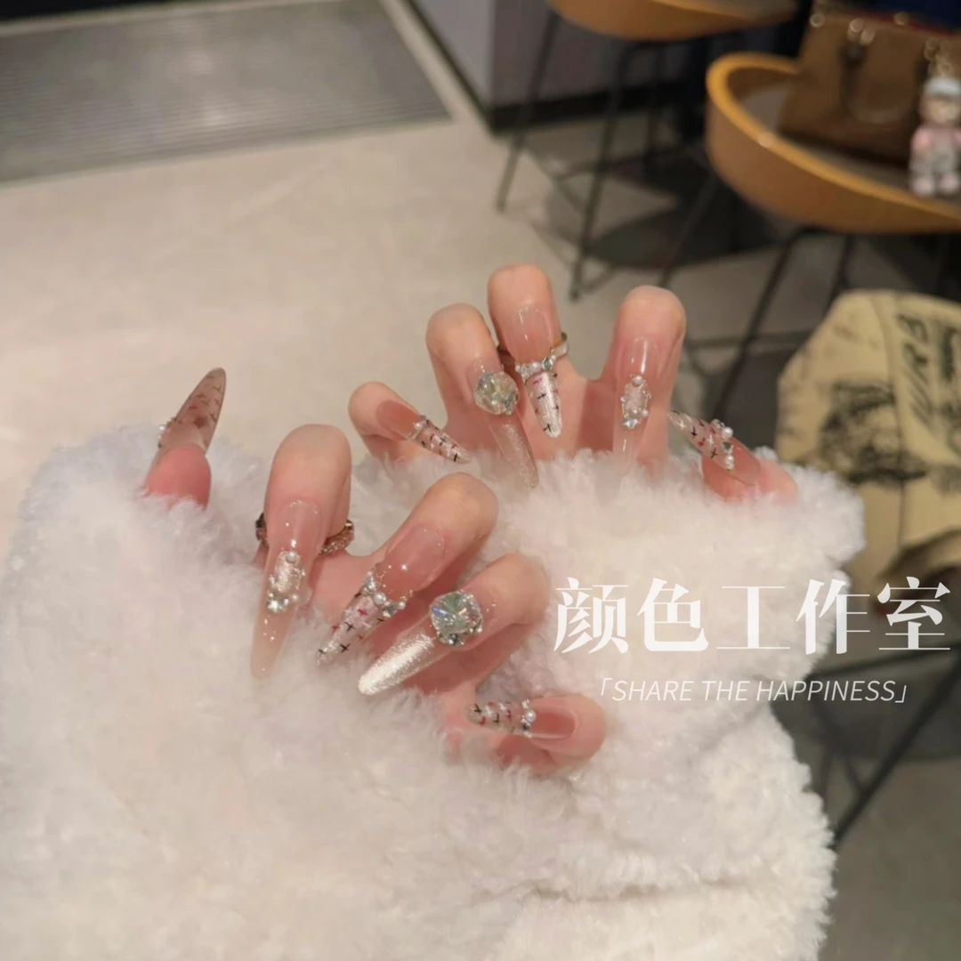 【小香】 冰透小香风渐变猫眼法式气质高级感显白手工穿戴美甲贴片