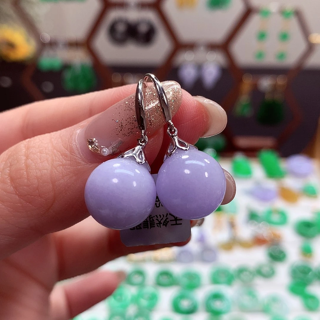 翡翠耳饰18K金镶嵌天然翡翠