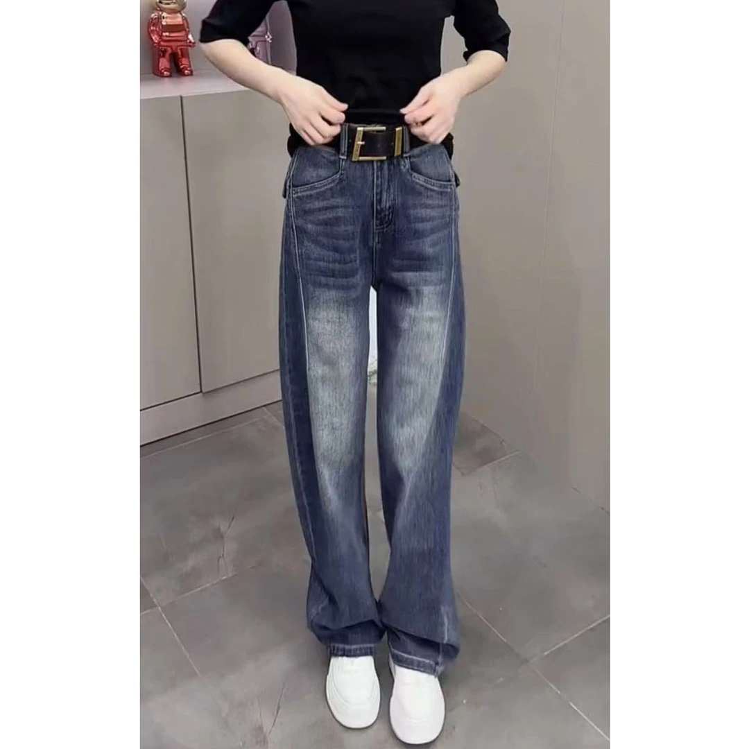 艾塔莉早秋弯刀裤高腰牛仔裤韩版新款直筒裤百搭长裤百搭秋季女裤