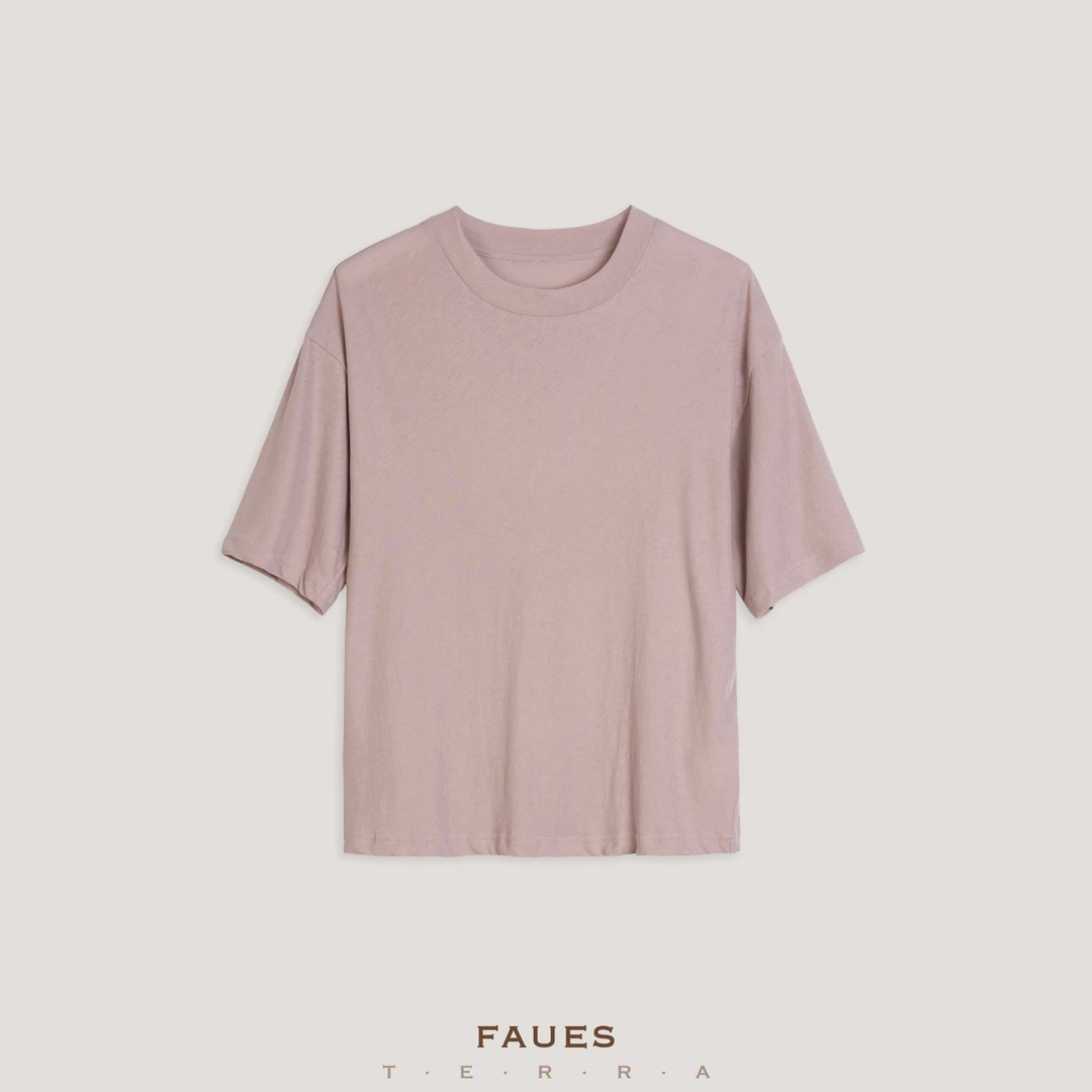 FAUES 弥夏 精细螺纹针织强捻棉超舒适不粘身通配净色宽松慵懒T恤