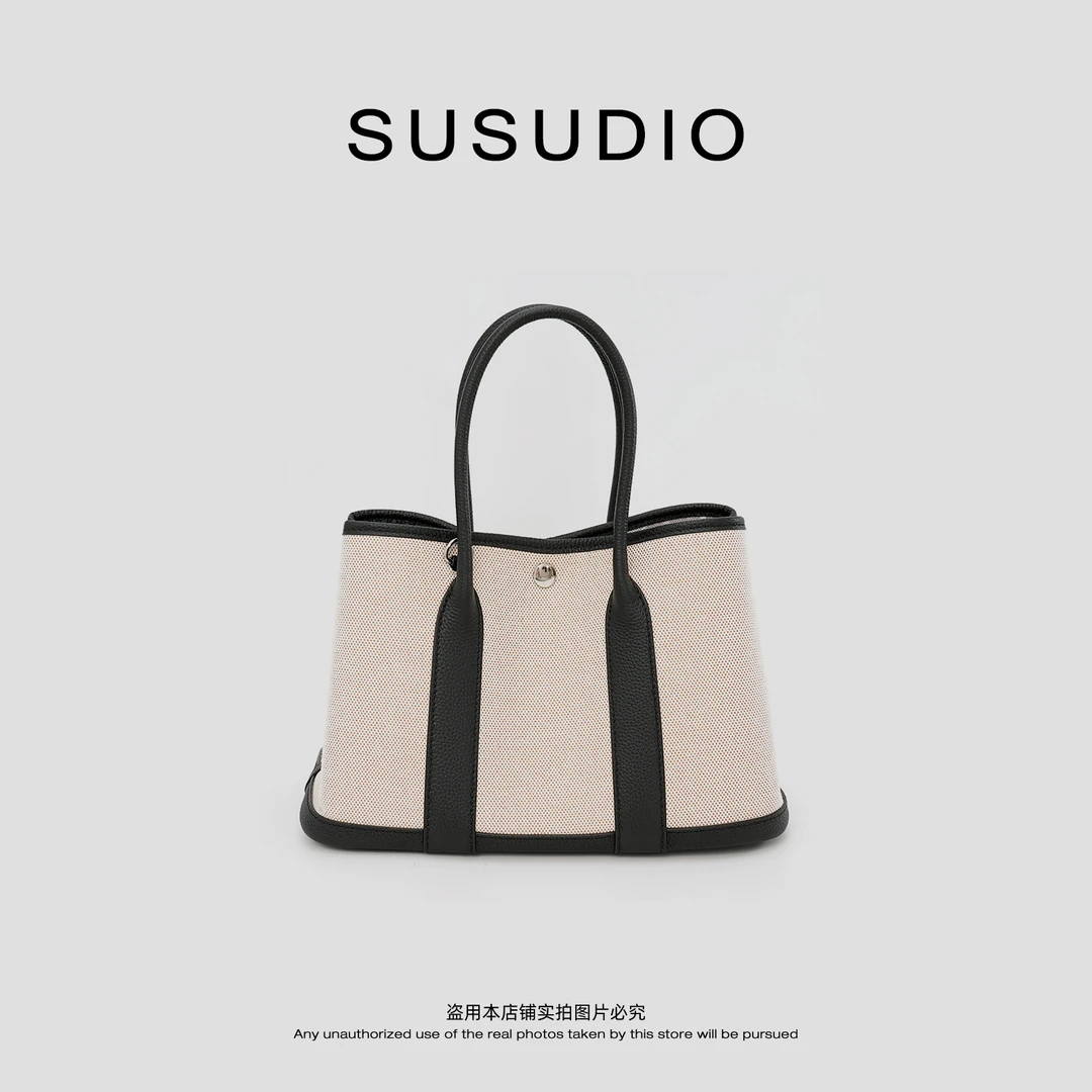 SUSUDIO 花园包 帆布牛皮大容量撞色真皮通勤手提包 90059
