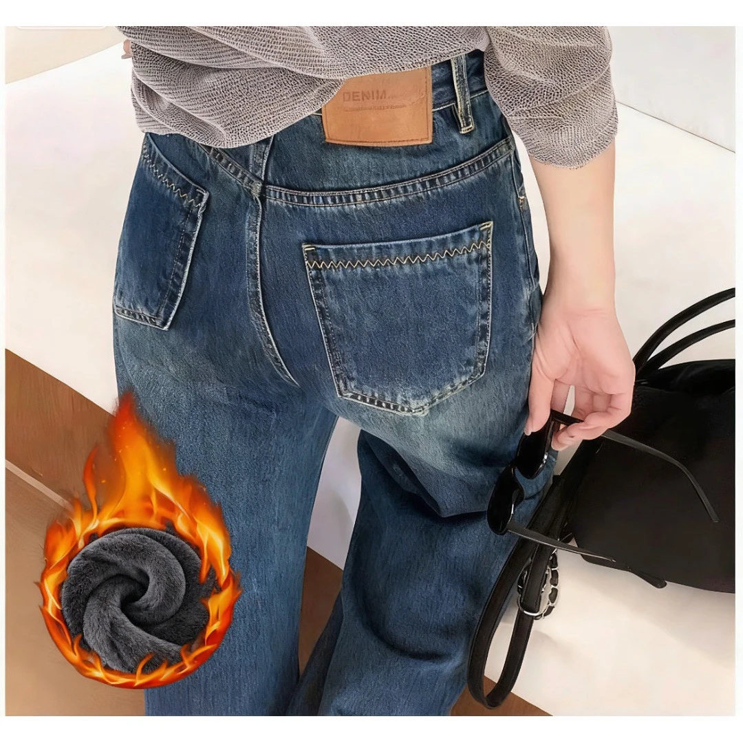 【单裤/加绒】秋冬款牛仔裤女新款加绒显瘦高腰窄版直筒裤显高长裤