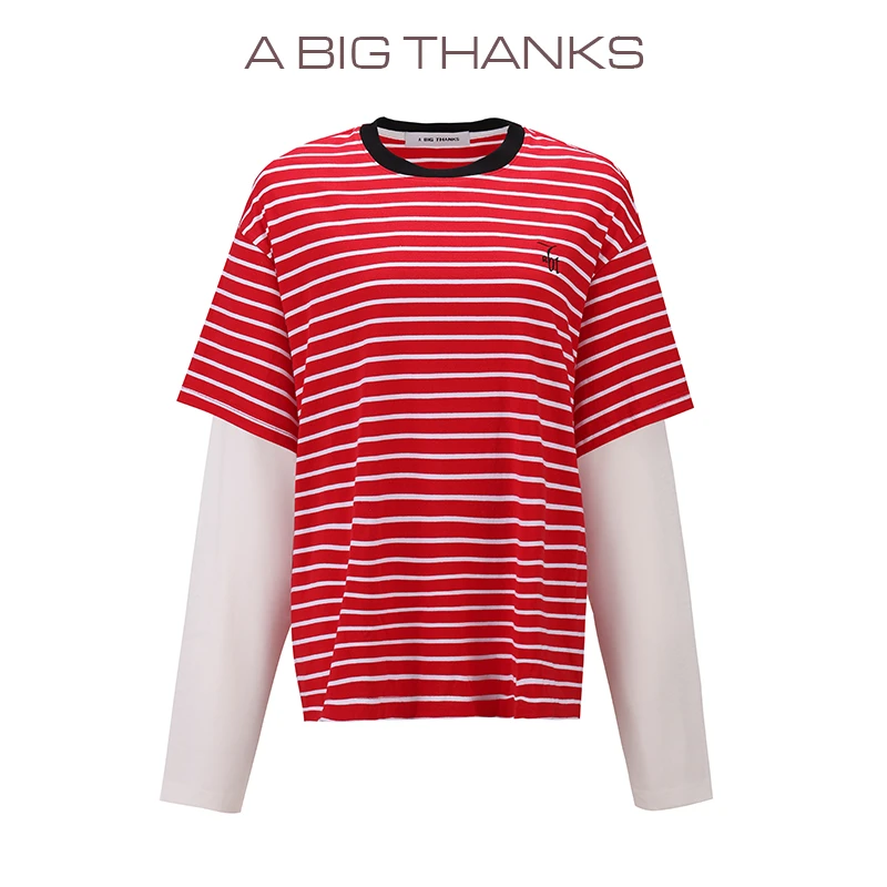 ABIGTHANKS 条纹拼接袖T恤 ABT2022357