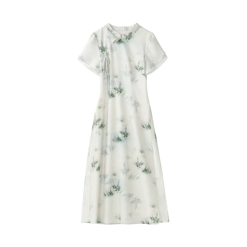 「南夏竹青」新中式短袖连衣裙改良旗袍裙设计款国风长裙DYL661220