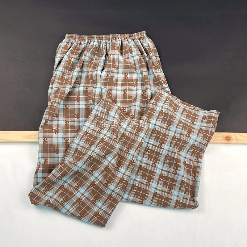 棕格蝴蝶结睡裤女爆款云朵棉薄裤子遛弯裤长裤休闲可爱宽松家居裤