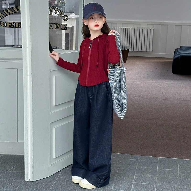 简约潮牌店铺儿童服装2025年款衣服女童春秋装牛仔套装12岁高级感