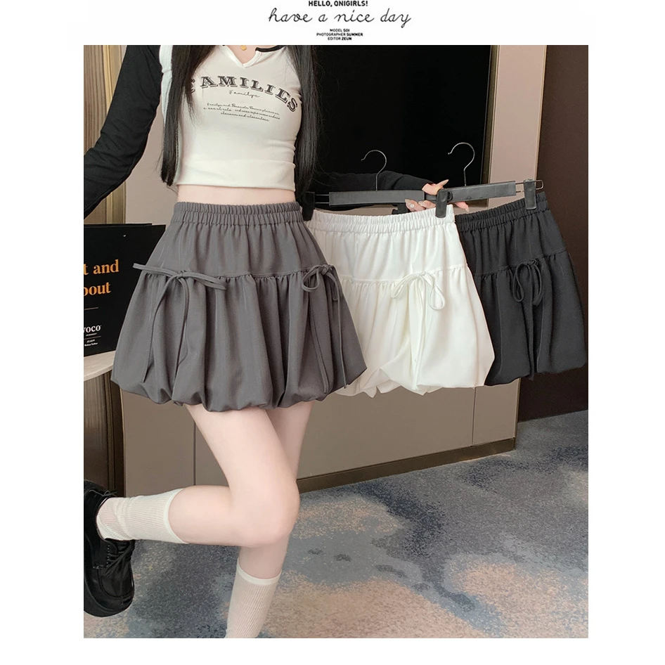 大码微胖松紧腰百褶半身裙女夏季2024新款胖mm蓬蓬阔腿A字短裙子